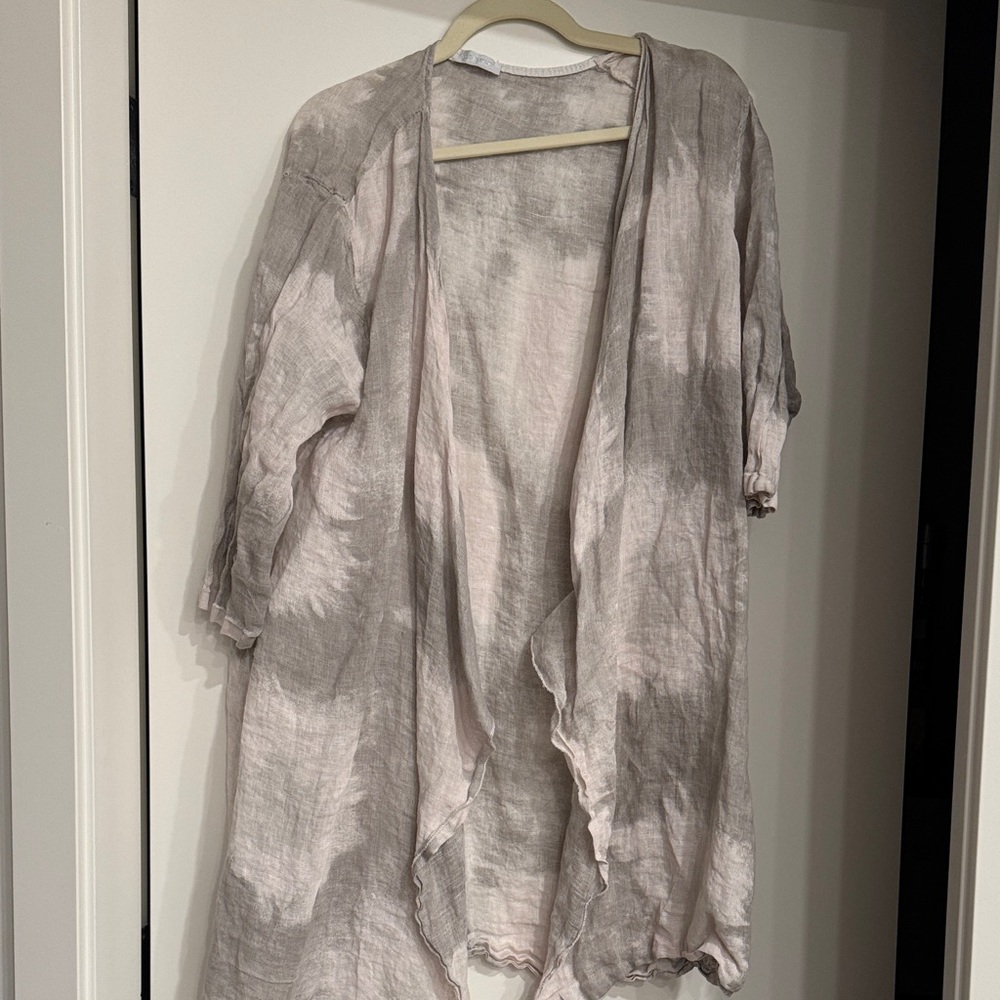 Gray Open Front Cardigan 100% linen